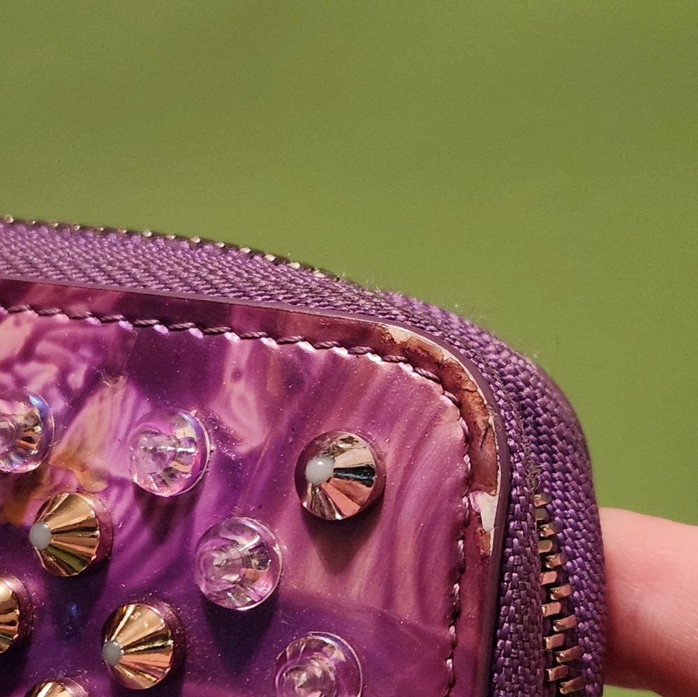 Christian Louboutin Pannetone purple gold metallic stud zip wallet - Picture 10 of 16